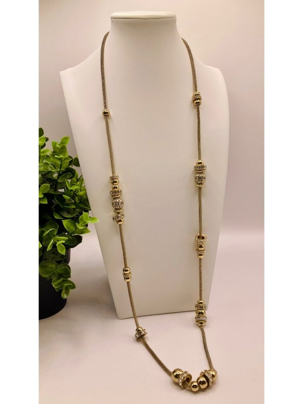 Chico's Gold-Tone Mesh Pave Crystal Rondelle Accents Necklace -86B